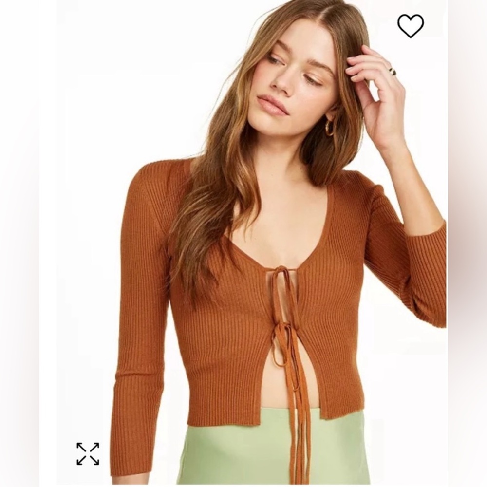 HOUSE OF HARLOW Ribbed Tie Front Sweater